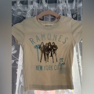 American Eagle Outfitters Tan Tee with Teal Ramones Graphic
